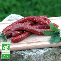Merguez de bœuf BIO par 6 par la Ferme Bichet, viande de boeuf charolais bio à la ferme traditionnelle, domaine et prairies naturelles, livraison fraîcheur