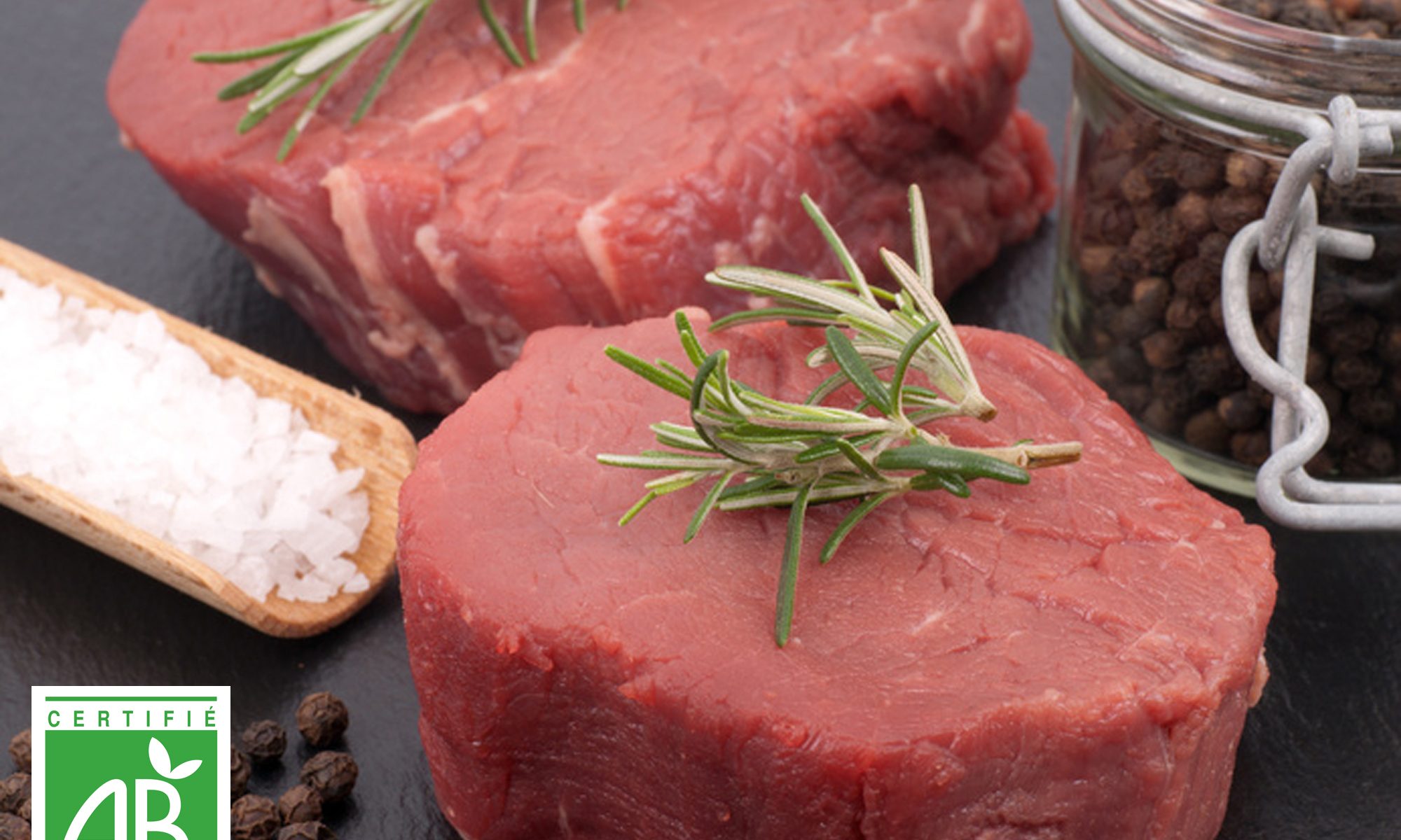 Filet de boeuf BIO en tournedos par 2 par la Ferme Bichet, viande de boeuf charolais bio à la ferme traditionnelle, domaine et prairies naturelles, livraison fraîcheur.