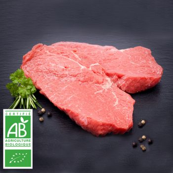 Beefsteaks BIO par 2 par la Ferme Bichet, viande de boeuf charolais bio à la ferme traditionnelle, domaine et prairies naturelles, livraison fraîcheur.